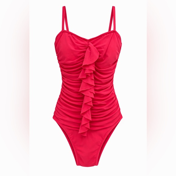 Be Creative Other - Pink Ruched One Piece Swimsuit Ruffle Front Tummy Control Size 10